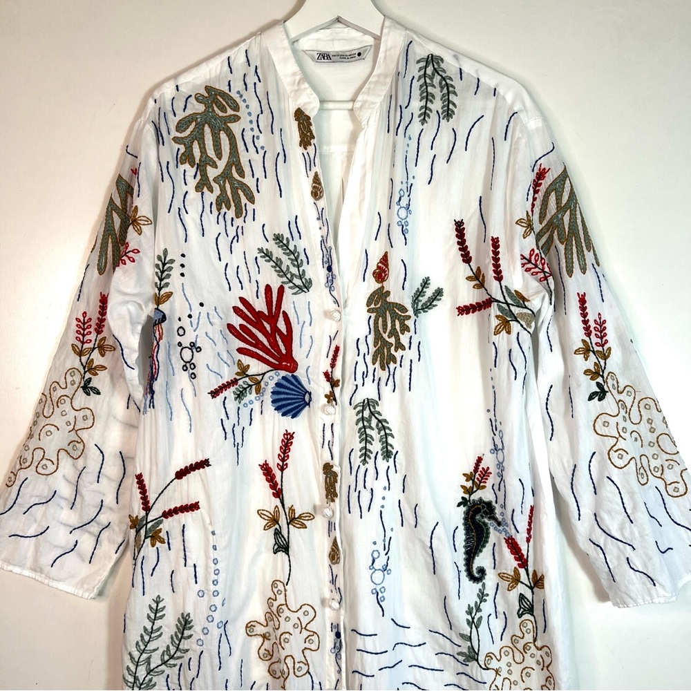 Zara Sea Motif Beach Embroidered Tunic Dress Cover-up Size XS - Picture 8 of 14